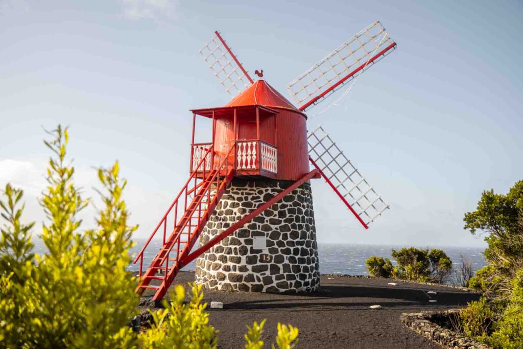 Iconic red windmill on Pico